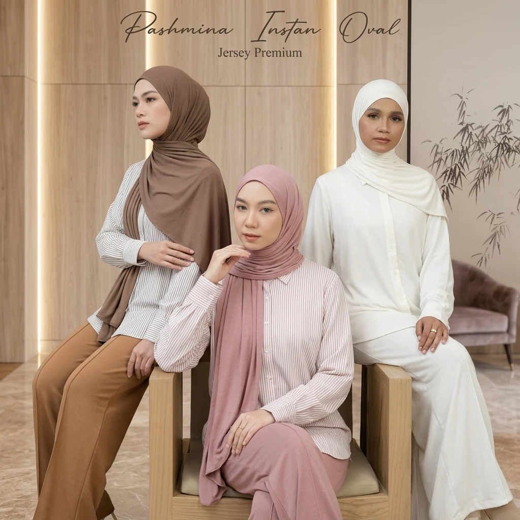 Pashmina Oval Jersey Nyaman Beragam Warna