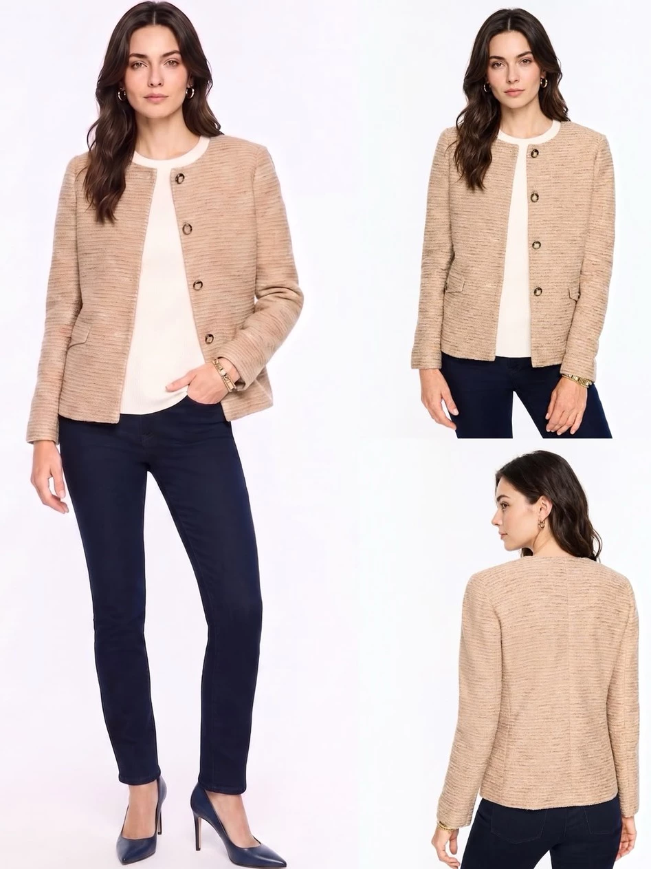 Jaket Tweed Wanita TLB Tweed Knit Button-Up Jacket - 2954
