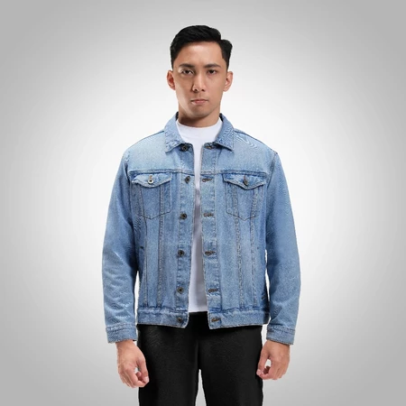 RK002 CUTOFF Falco Jaket Jeans Denim Pria Sky Blue