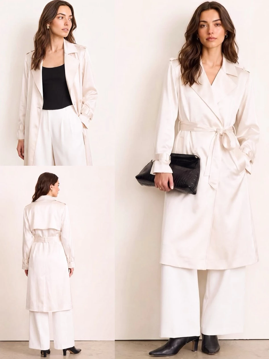 Jacket Panjang Wanita LF Women's Satin Trench Coat - 2960