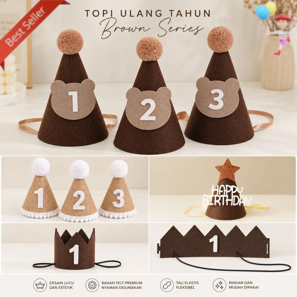 Jual Topi Ulang Tahun Anak Birthday Hat Baby Bear Angka 1 2 3 Mahkota ...