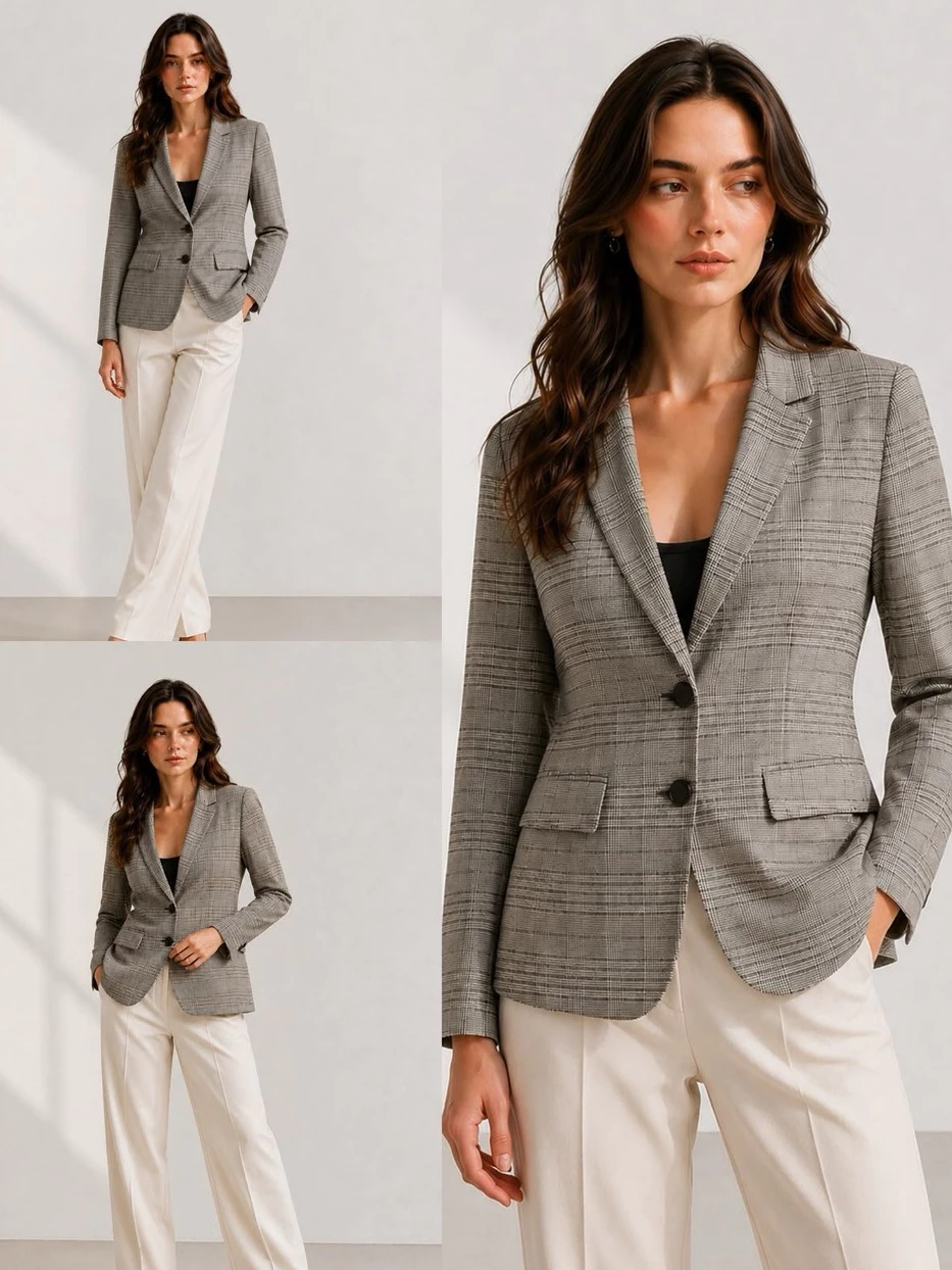 Blazer Wanita AT Plaid Double Breasted Blazer - 3066