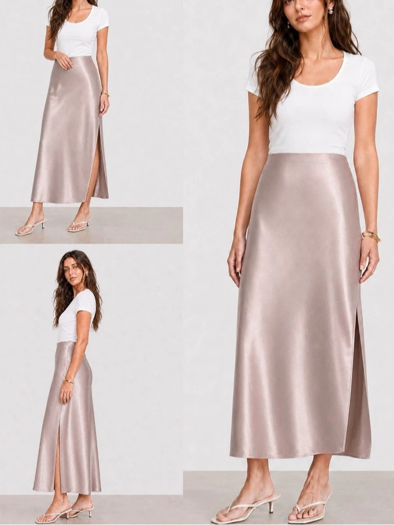 Rok Satin Wanita LF Women's Satin Slit Skirts - 3112