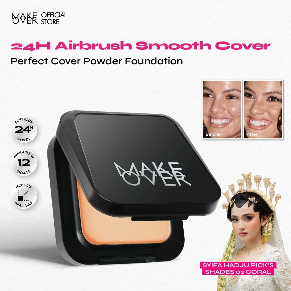 NEW! MAKE OVER Perfect Cover Powder Foundation - TWC Two Way Cake Cover Melt and Blur Powder 16H Blurring Velvet Smooth Finish Bedak Padat Compact High Coverage Ringan Wajah Flawless Make Up Tahan Lama Non-Comedogenic BEST SELLER - foto 1