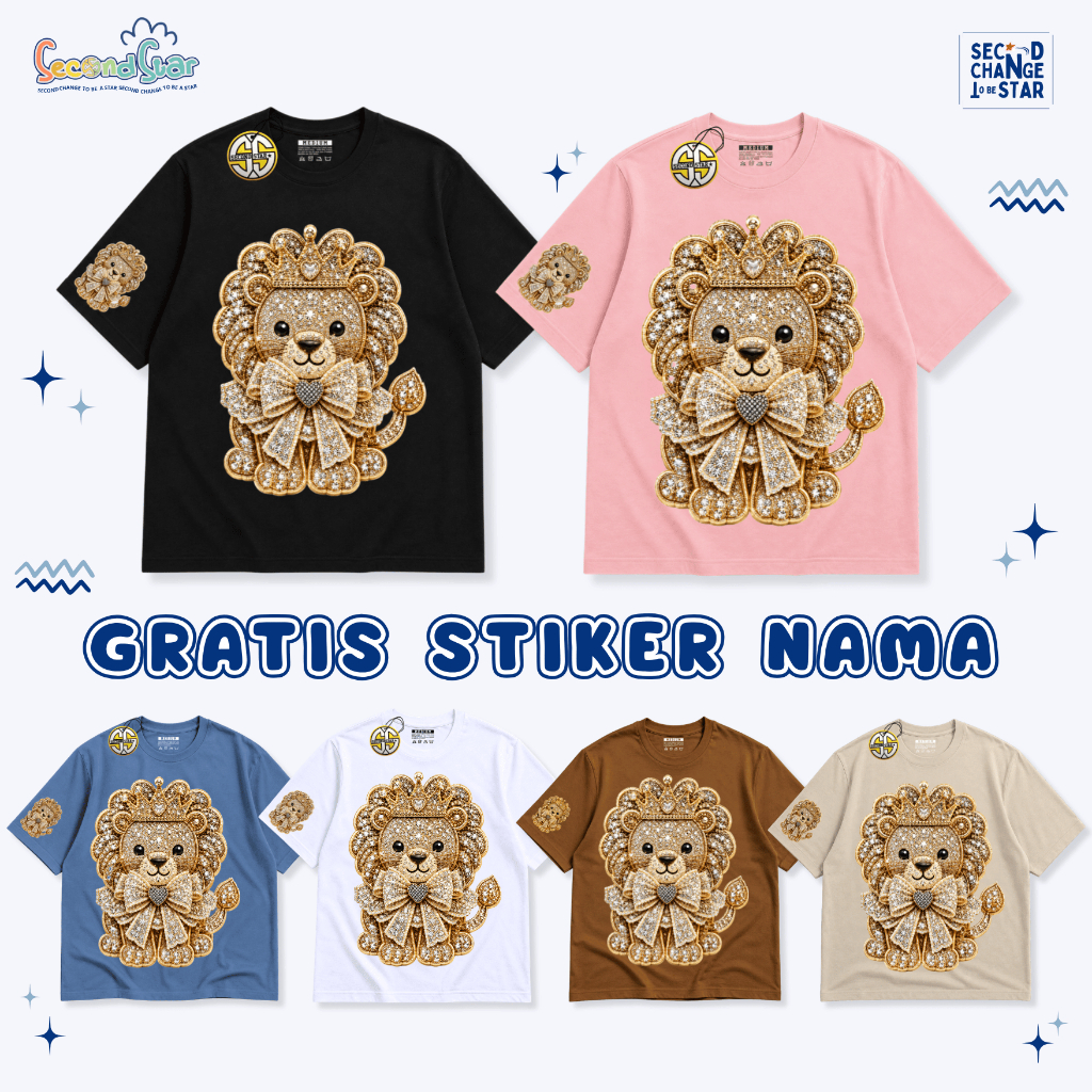 Kaos Anak Motif Diamond Gold Lion + Free Stiker Nama - SSA166