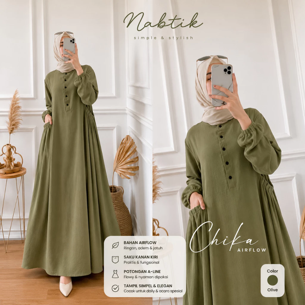 Gamis Wanita Cika Crinkle Airflow Premium Bahan Nyaman dan Elegan