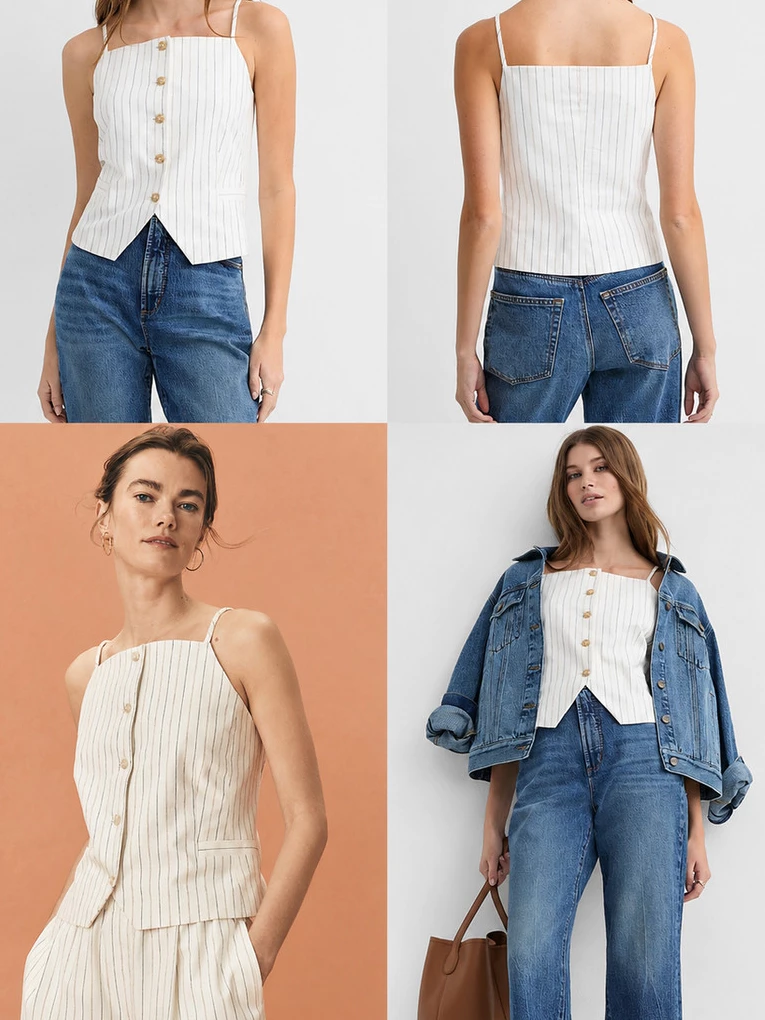 LF Pinstripe Cotton Linen Strappy Vest Top - 3191