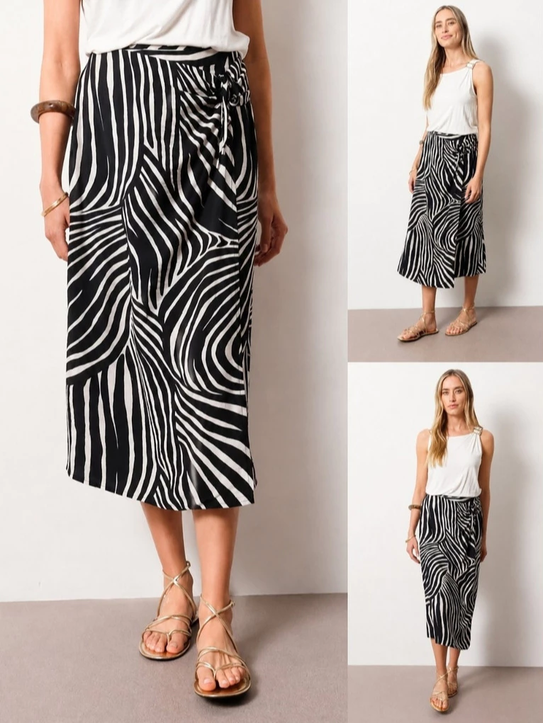 Rok Midi Wanita STR Faux-Wrap Midi Skirt - 3192