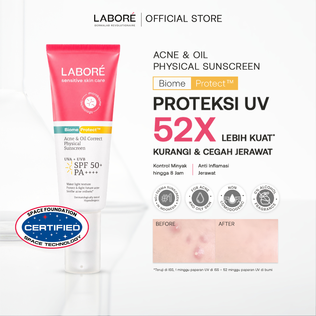 LABORE Acne Oil Correct Physical Sunscreen SPF50 PA 10ml 40ml - Acne Sunscreen Hijau Proteksi Protection Skincare Benefit Instant Color Corrector - Acne Treatment