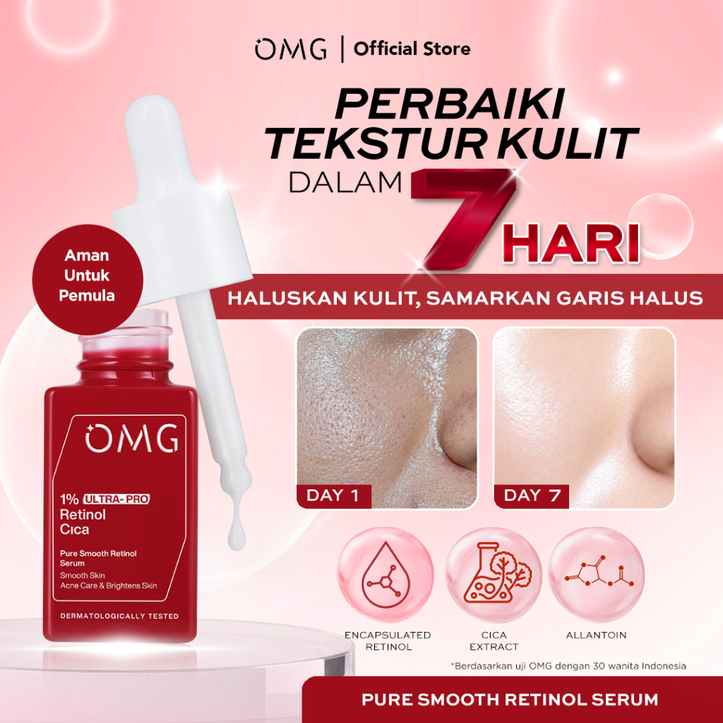 OMG Oh My Glow 1% Ultra-Pro Retinol Cica Pure Smooth Retinol Serum 17 ml - Menghaluskan Kulit, Mencerahkan, Mengurangi Jerawat