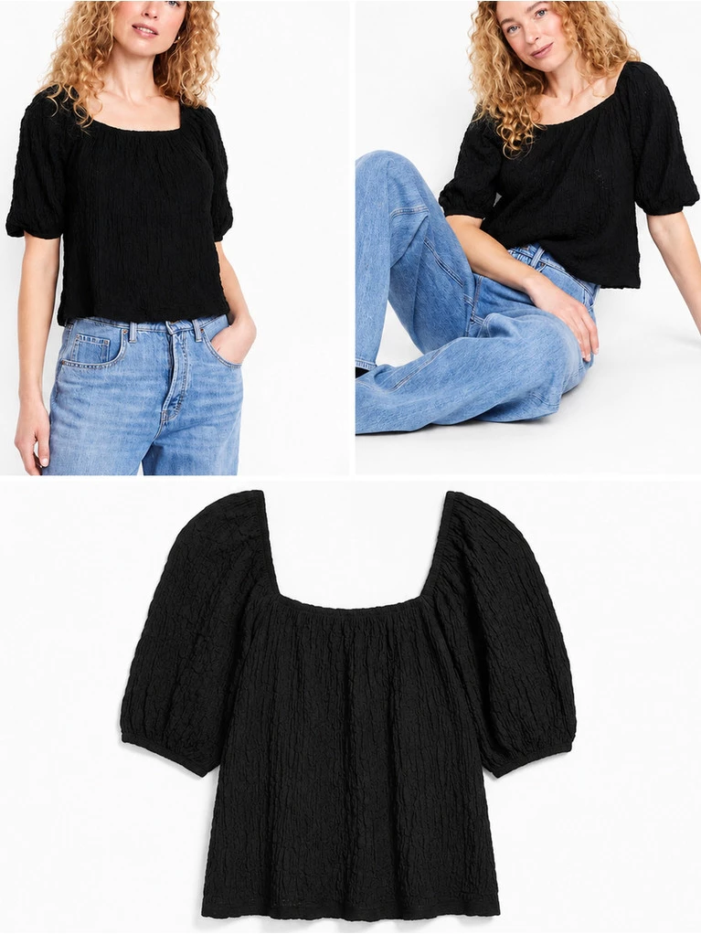 Atasan OLN Puff-Sleeve Lace Top - 3273