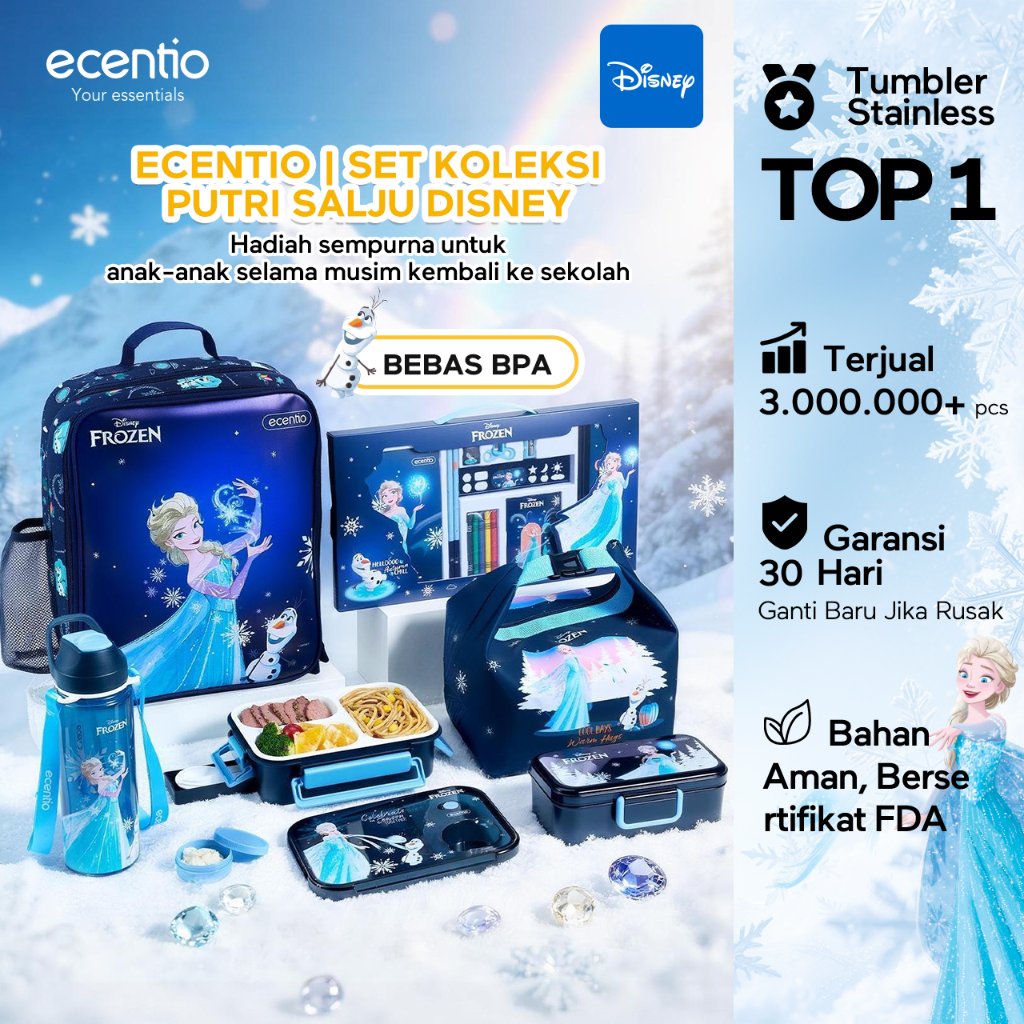[Back To School] ecentio Disney Elsa botol minum anak & kotak makan anak 800ml anti tumpah lunch box gratis sendok tas bekal tas sekolah back to school kotak snack aman makanan BPA Free tahan panas tahan bocor