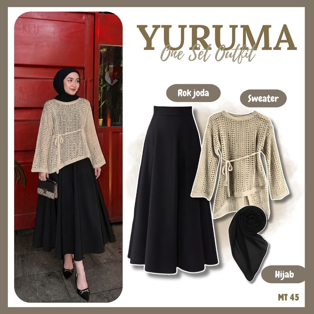 Jual One Set Wanita 3in1 Kekinian ( Rok Joda Hitam, Sweater Yuruma ...
