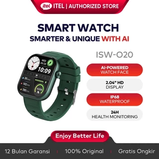 Official itel Smart Watch ISW-O20 AI Watch Face | Layar HD 2.04" | Pemantau Kesehatan 24 Jam | Panggilan BT | Tahan Air IP68