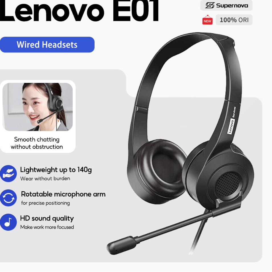Supernova x Lenovo E01 E04 Wired Headsets Headphones with Microphone Noise Canceling Earphones with Microphone Specialized for Call Center Customer Service Use with Computers