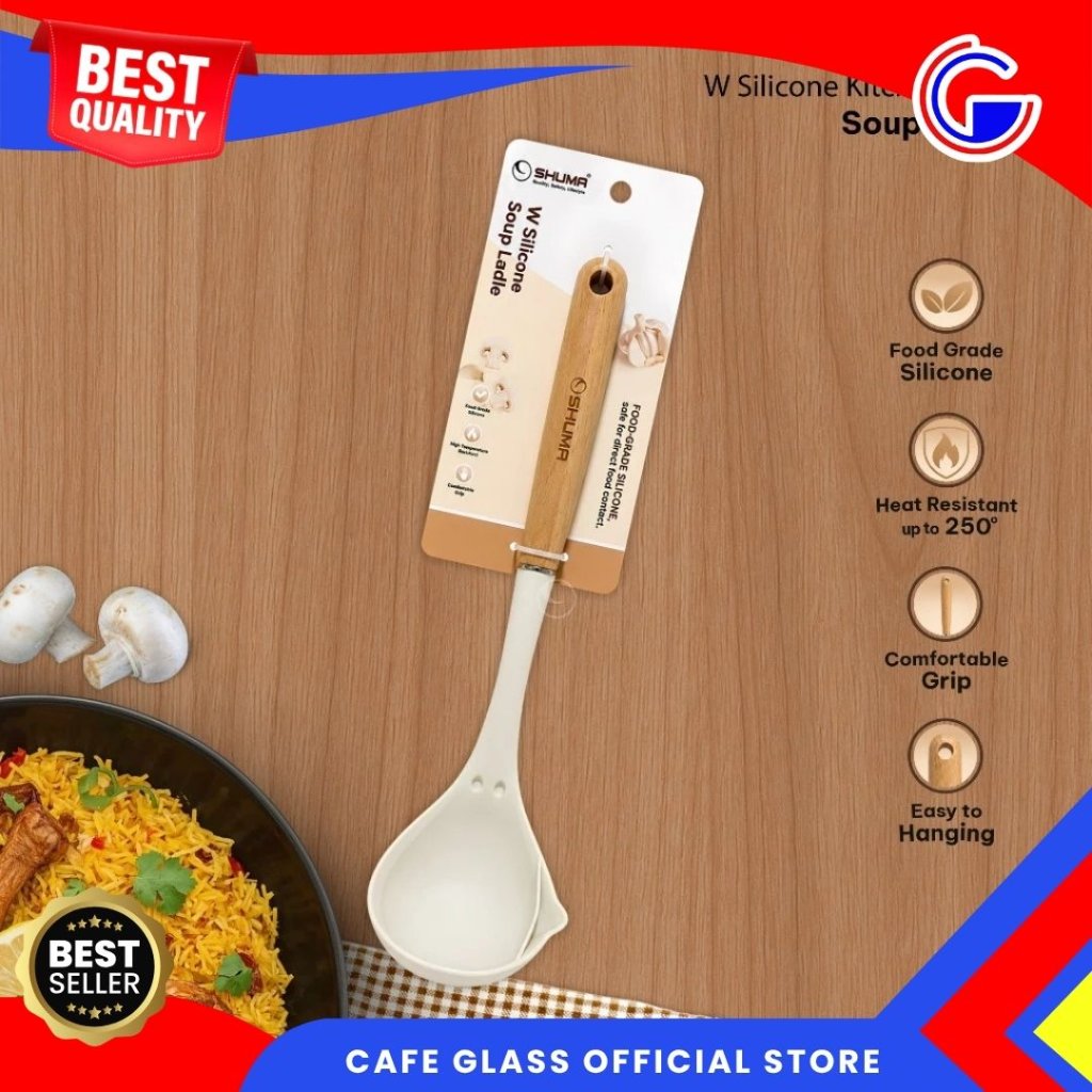 SHUMA W Silicone Soup Ladle Sendok Soup Silicone Food Grade - Eros Sayur/Sendok Sayur Gagang Kayu