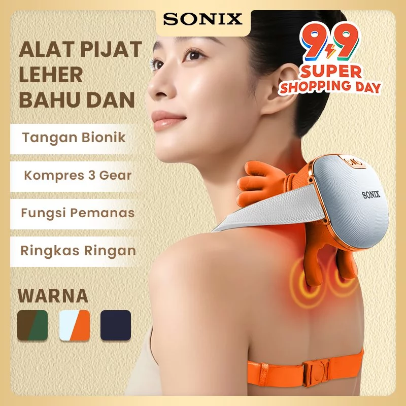 SONIX Alat Pijat Elektrik Multifungsi Portabel SMS03 Tangan Bionik Massager Pemanas Leher Pundak dan Punggung 3 Level Kekuatan Pijatan Tangan Pijat Simulasi