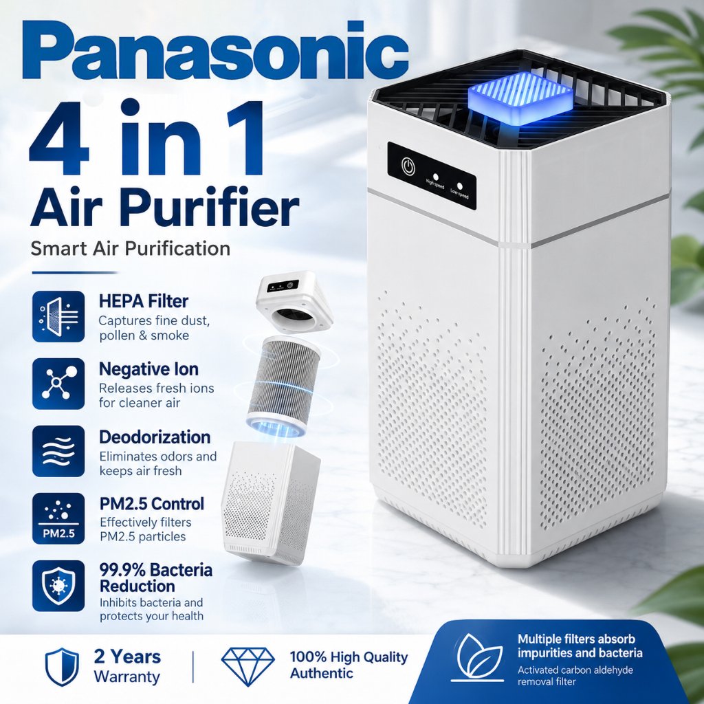 Panasonic 4 in 1Air Purifier  Pembersih Udara HEPA 13 Filter Karbon Aktif UV-C PM2.5 Remote Touch Screen Untuk Kamar Rumah