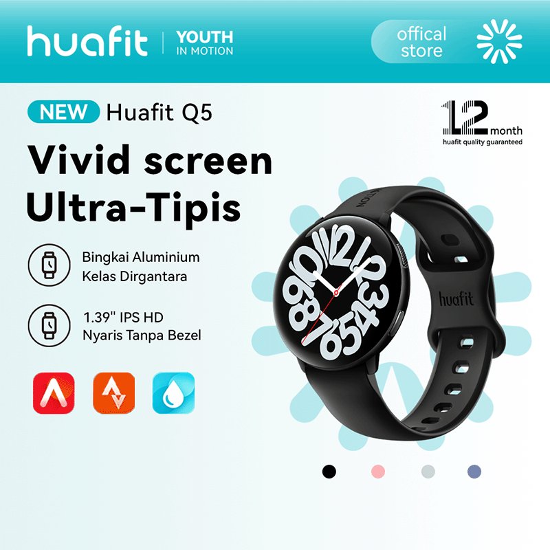 Huafit Q5 Smartwatch 1.39 Inch IPS HD 9.6mm Ultra Tipis Bingkai Aluminium 4D Full Curved Glass 24H Health Monitoring Heart Rate Blood Oxygen Sleep Monitor Bluetooth Call Custom Wallpaper Custom Button 1ATM Waterproof Calculator Jam Tangan Pintar Jam Aolon
