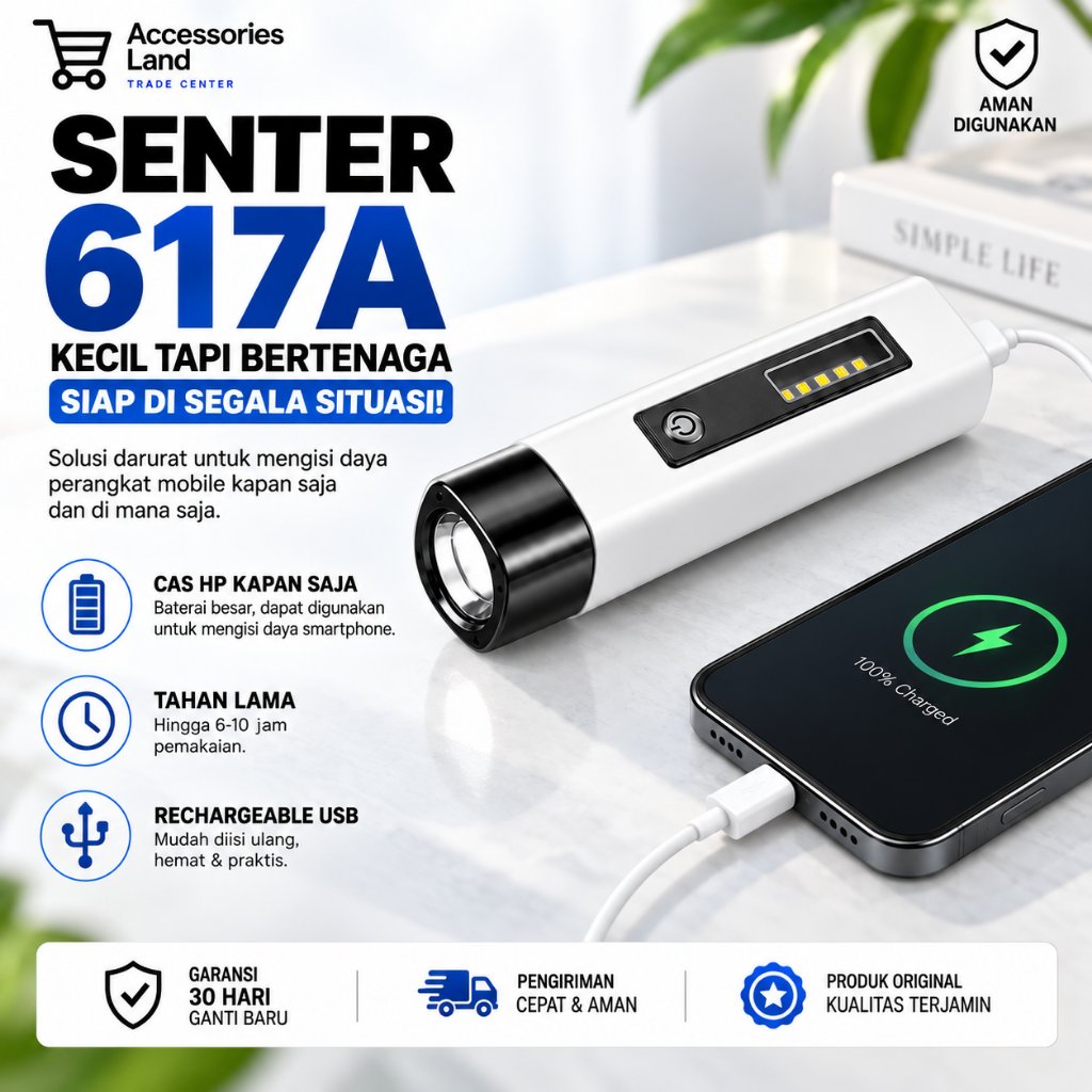 617A SENTER LED 2 MATA FLASHLIGHT BISA JADI POWERBANK / SENTER CAS USB