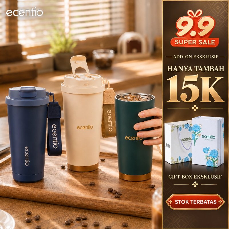 [Tumbler Kopi Series] ecentio Tumbler Stainless 316 Portable Thermos Botol Minum 530ml Besar Dengan Tas Tahan Panas Dingin 24 Jam Aesthetic Lucu Termos Air Panas Kopi Dengan Sedotan Cocok Untuk Sekolah Anak Laki-Laki