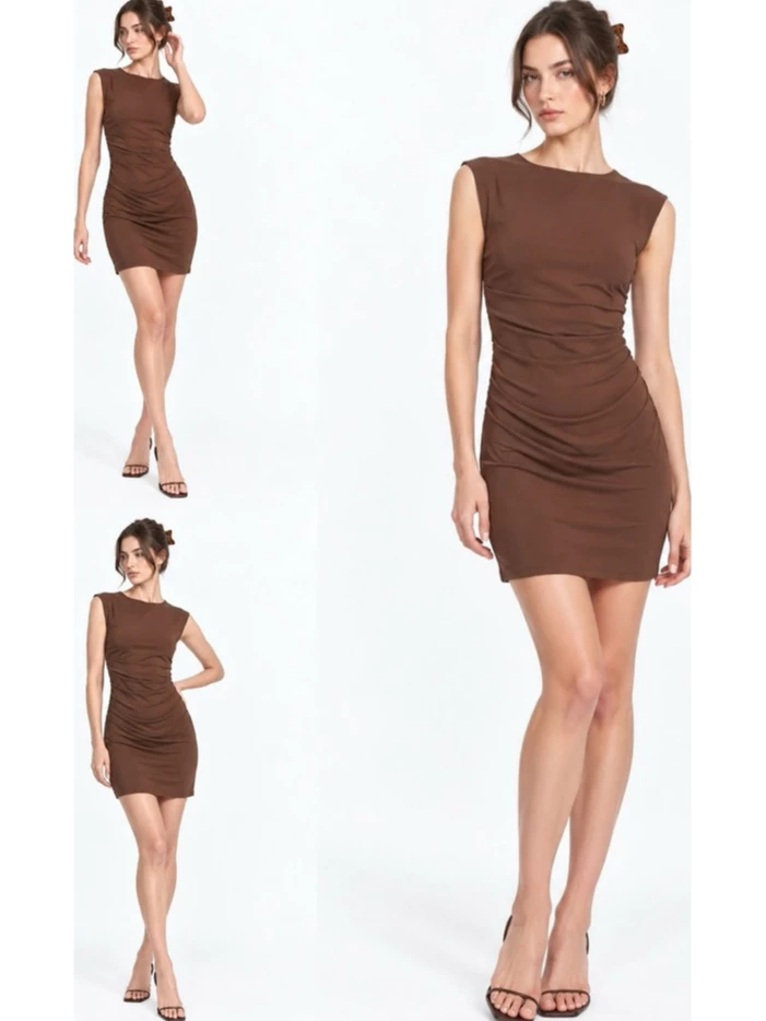 Dress Bodycon Seksih TWS Women's Ruched Side Sleeveless Mini Dress - 3377