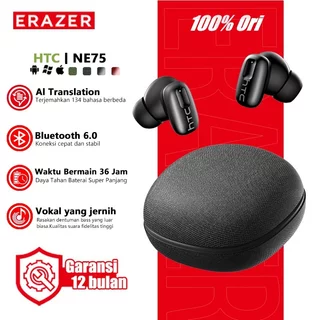 ERAZER & HTC NE75 Wireless Headset Earphone Bluetooth TWS AI Terjemahan 135 Bahasa Flagship ANC Noise Cancelling Bluetooth 6.0 HiFi Sound Handwoven IPX5 Waterproof 40 Jam Baterai Panjang