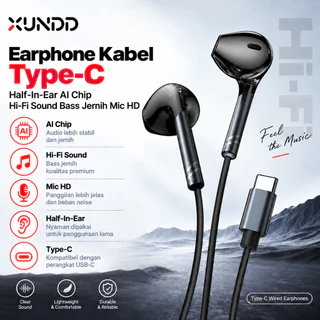 XUNDD  Earphone Kabel Type-C Half-In-Ear AI Chip Hi-Fi Sound Bass Jernih Mic HD XDHE-019