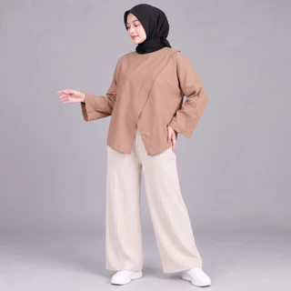 Gladys Slit Blouse Wanita Korean Style Linen