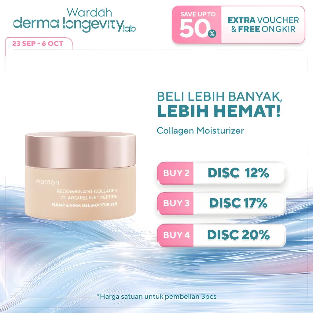 WARDAH Collagen Moisturizer - Plump & Firm Recombinant Collagen + 2% Argireline Peptide Gel Moist - Glow Moisturizer, Pelembab Wajah untuk Kulit Lebih Kencang, Kenyal, dan Bebas Jerawat - Pelembab Wajah Kering, Kusam, dan Sensitif - Skincare