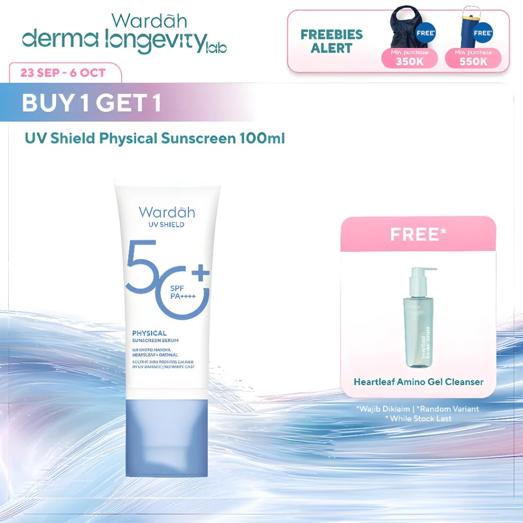 Wardah Sunscreen UV Shield Physical Serum SPF 50 PA 30 ml - Sunscreen Wajah Ringan, Tidak Whitecast, Cepat Meresap, Melembutkan Kulit - Sunscreen No. 1 Sunscreen of the Year - Skincare