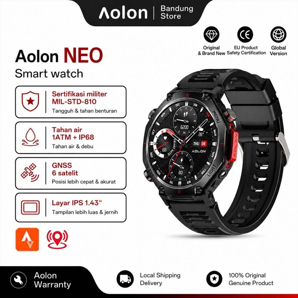 [GPS] Aolon NEO Jam Tangan 1.43‘’ GPS Tahan air 1ATM Kompas Senter Super Terang Terpisah Olahraga Outdoor Sertifikasi Tingkat Militer Pria Smartwatch