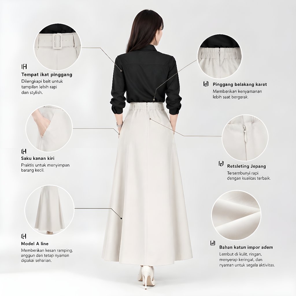 Rok A Line Panjang Wanita | Korean Style Simpel Stylish untuk Kerja dan Kuliah foto 2