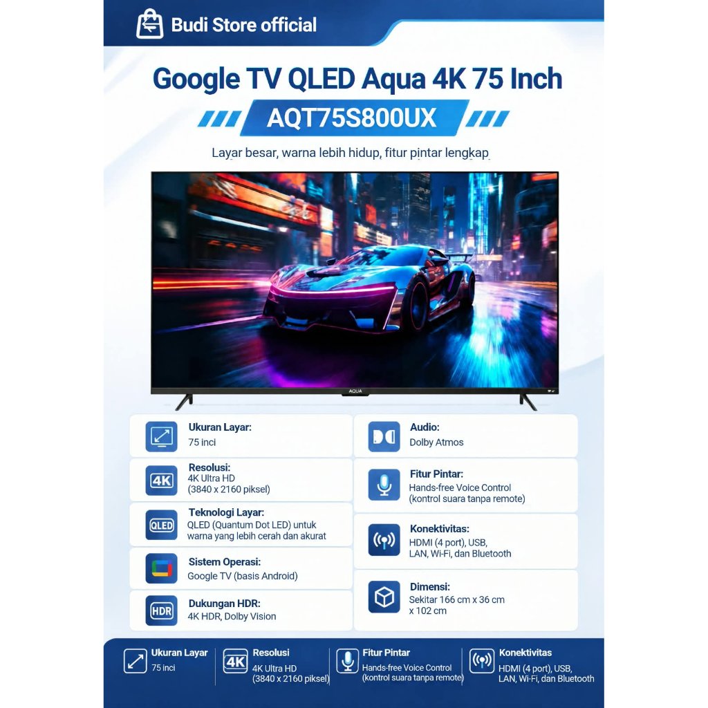 Jual [DISPLAY] LED TV AQUA 75 INCH 4K AQT75S800UX SMART GOOGLE TV ...