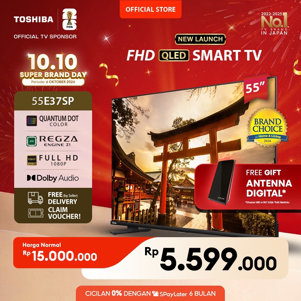[KHUSUS ONLINE] Toshiba TV 55" QLED FHD Smart TV - Dolby Audio Netflix Disney+ Youtube Screen Sharing Remote Voice Control HDMI Bluetooth Digital WIFI - 55E37SP