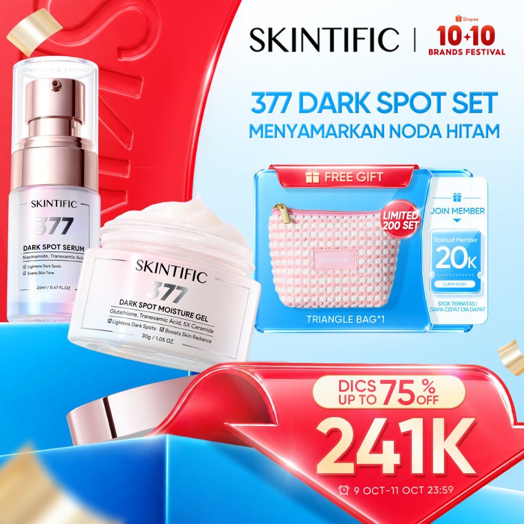SKINTIFIC - 2PCS 377 Dark Spot Set | Moisturizer 30g + Serum 20ml - 14 Hari Flek Hitam Samar Menyamarkan Noda Hitam Warna Kulit Tidak Merata Kulit Kusam Bekas Jerawat PIH&PIE mencerahkan kulit Glass Skin Brightening Glowing Moist Whitening Moisture Ge