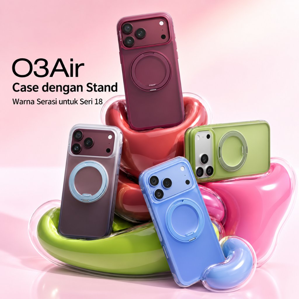 TORRAS O3 Air Warna Polos Case iPhone 16/17/18 Pro Max Airbag Protection Case MagSafe Stand Ring 360° Transparan Slim Wireless Charging Anti Shock