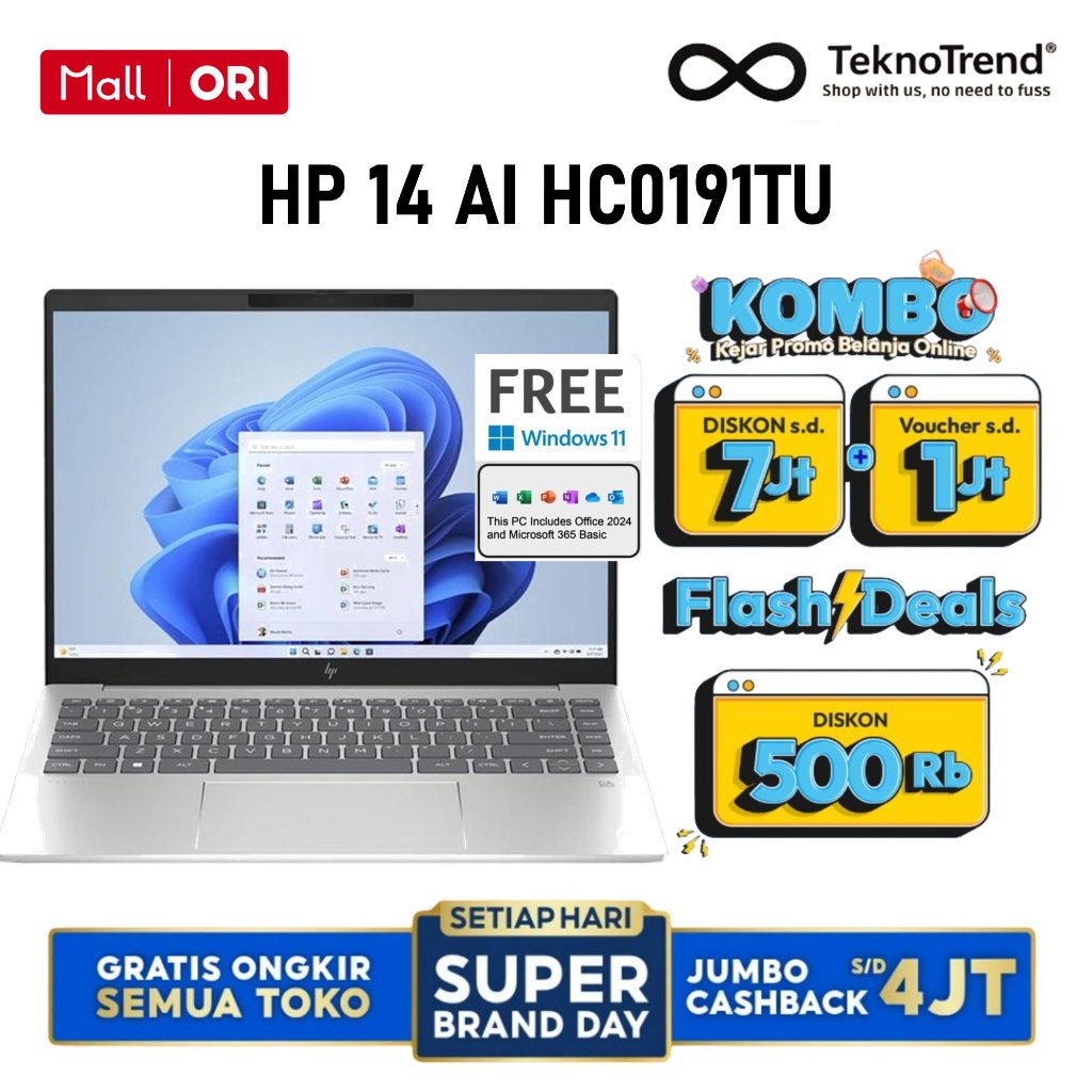 Jual HP Laptop AI Ultra 5 225U 512GB SSD 8GB FHD Win11+OHS | Shopee ...