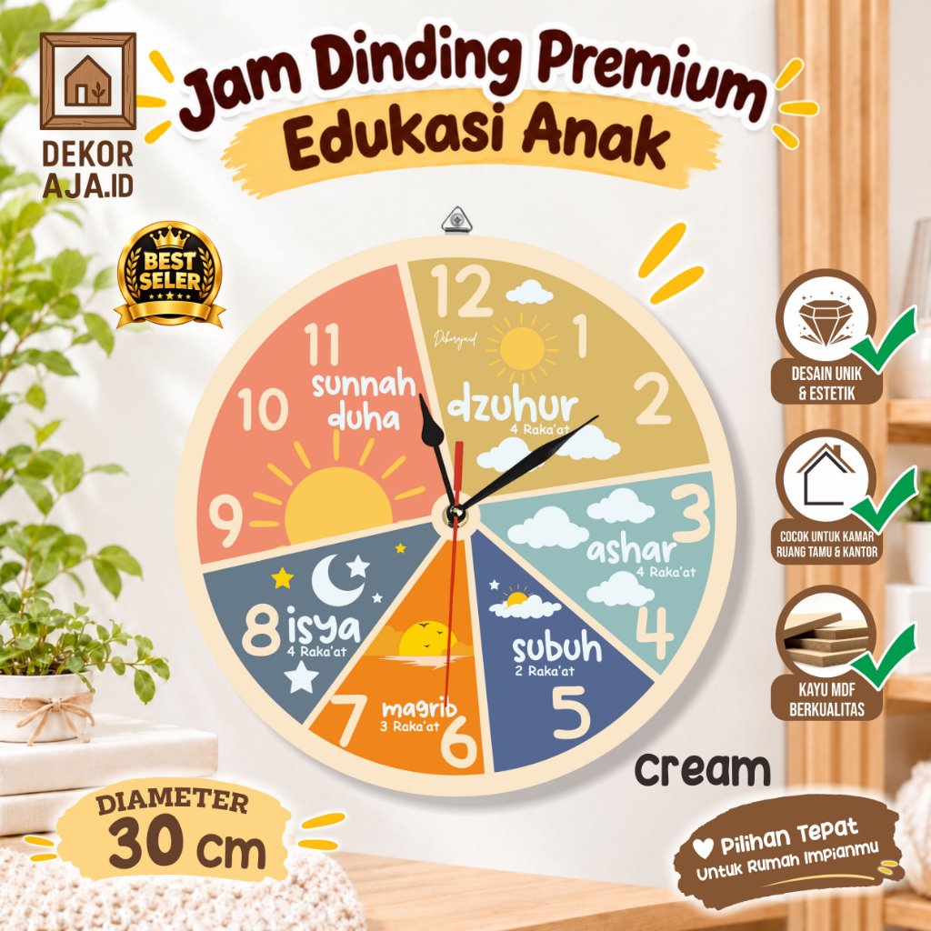 DEKORAJA.ID - Jam Dinding Edukasi Anak Kamar Tidur Ruang Tamu Minimalis Ukuran 30 Cm Jam Analog - Hiasan Kamar Tidur Estetik Aesthetic - JKD 1-5