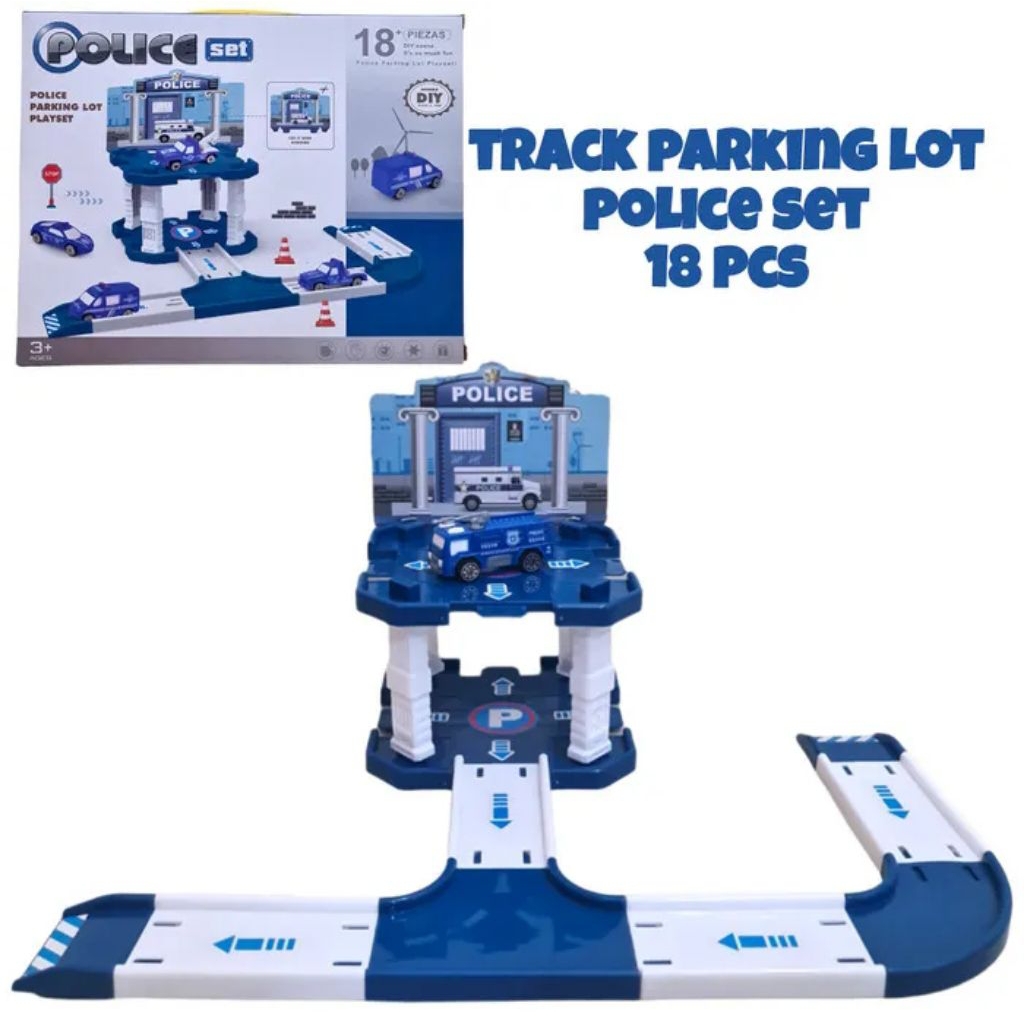 Jual Mainan Edukasi Anak DIY Track Police Alloy Car Parking Lot Playset ...