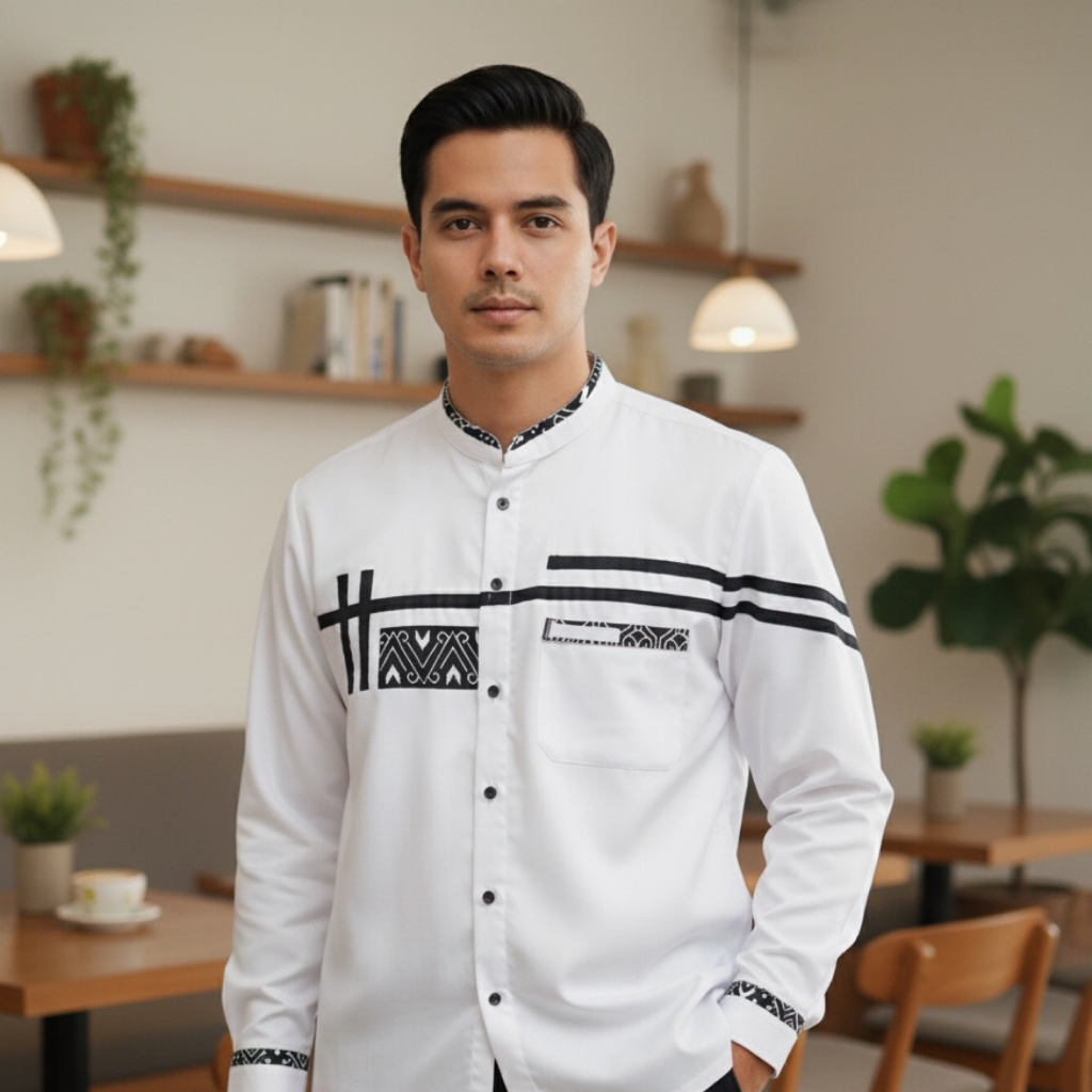 Jual Baju Koko Pria Lengan Panjang Warna Coklat Kombinasi Batik Motif ...