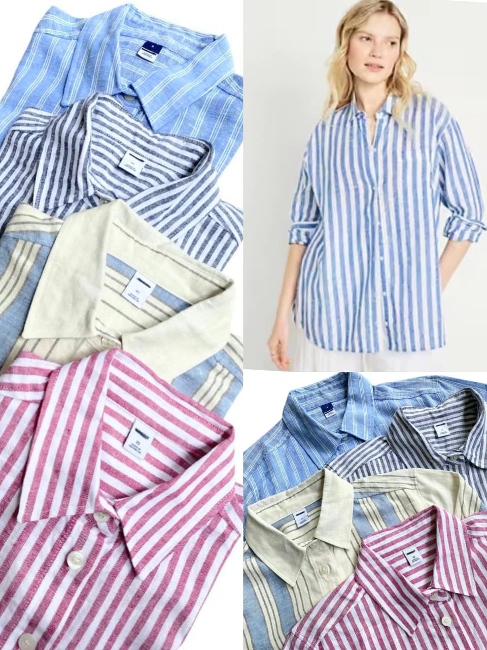 OLN Oversize Striped Linen Shirt  Kemeja Linen Garis Wanita - 9160