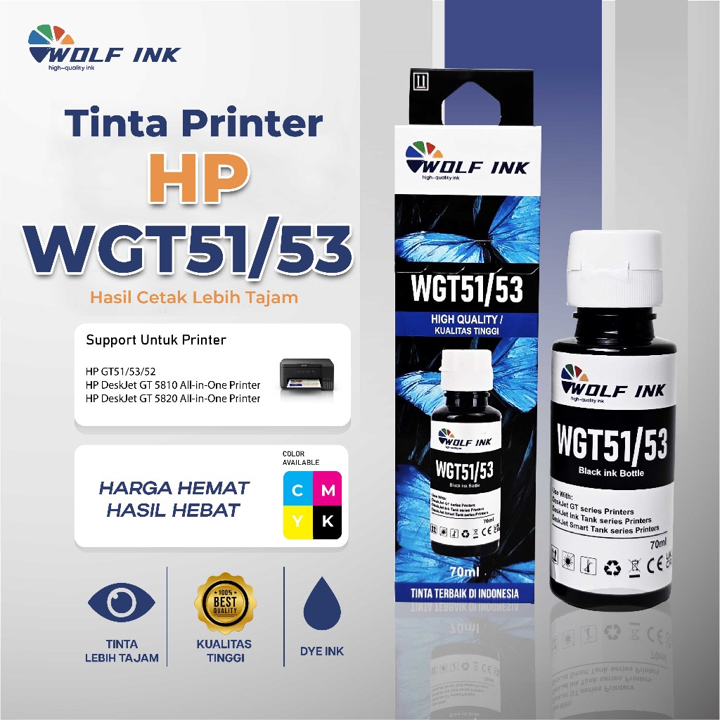 Jual WOLF INK Tinta Refill Printer GT53 GT52 GT51 Isi Ulang Warna Black ...