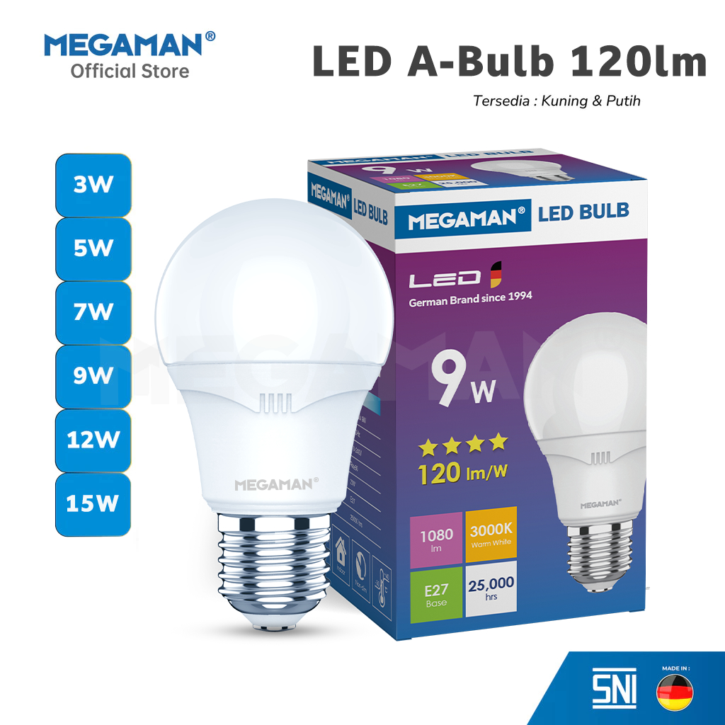 Jual Lampu Bohlam LED MEGAMAN 3-15W 170-240V 3000K/4000K/6500K E27 ...