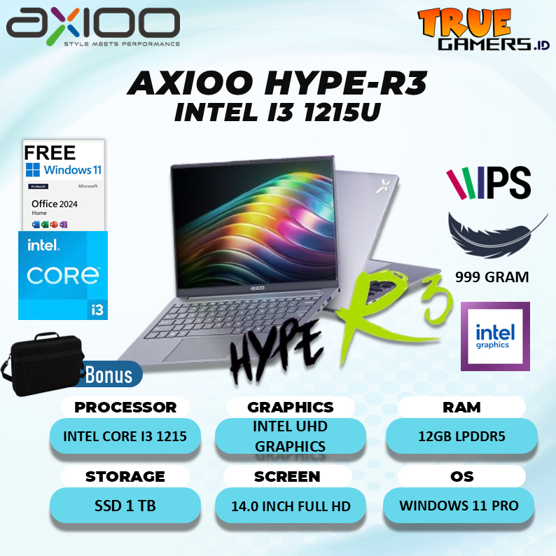 Jual Axioo Hype-R3 Core i3-1215 12GB 1TB SSD Windows 11+Office 14.0inch ...