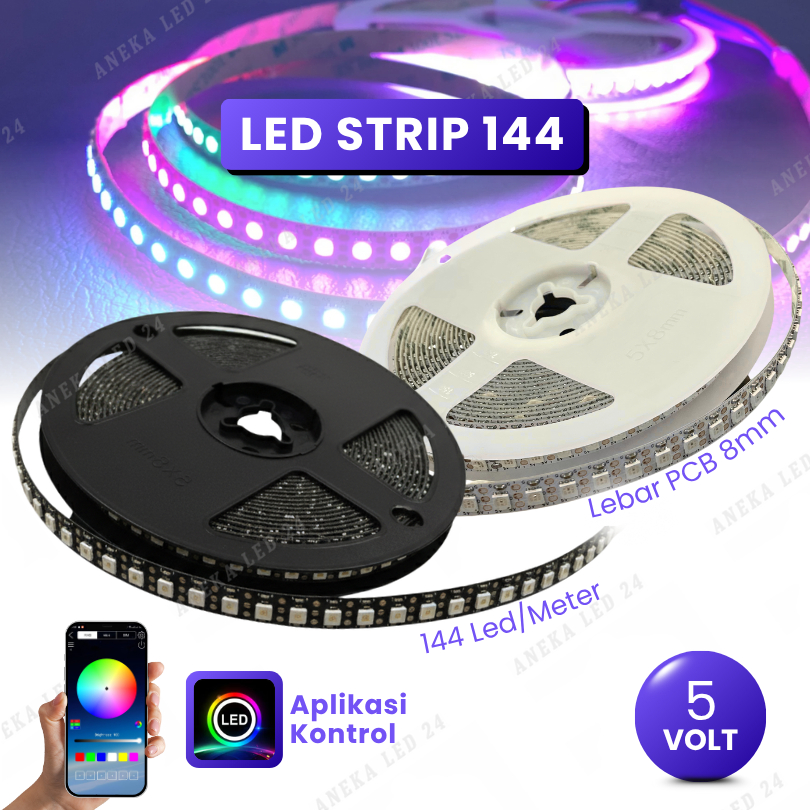 Jual LAMPU LED STRIP RGB WS2812B 5V 144 LED PER METER LEBAR 8MM PCB ...