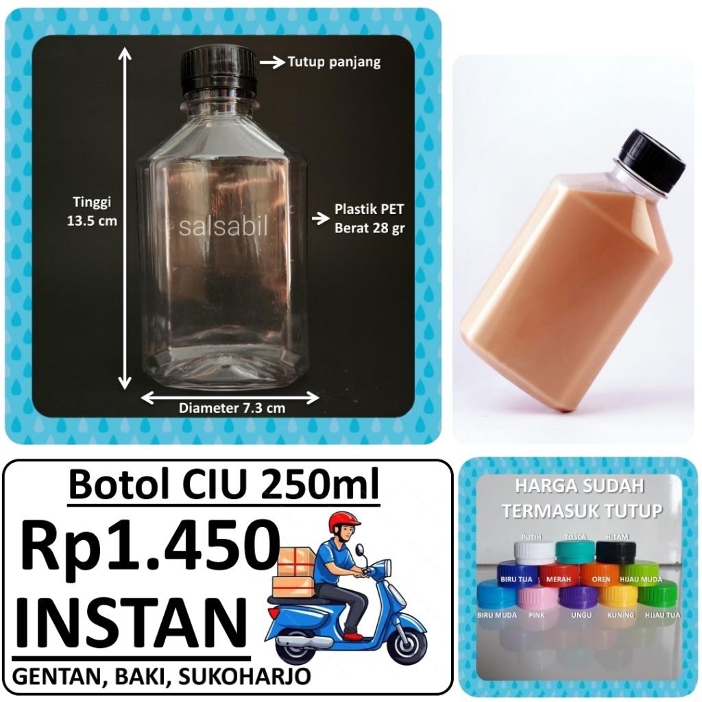 Jual (INSTAN) Botol Ciu 250ml / botol plastik 250ml / botol madu (isi ...