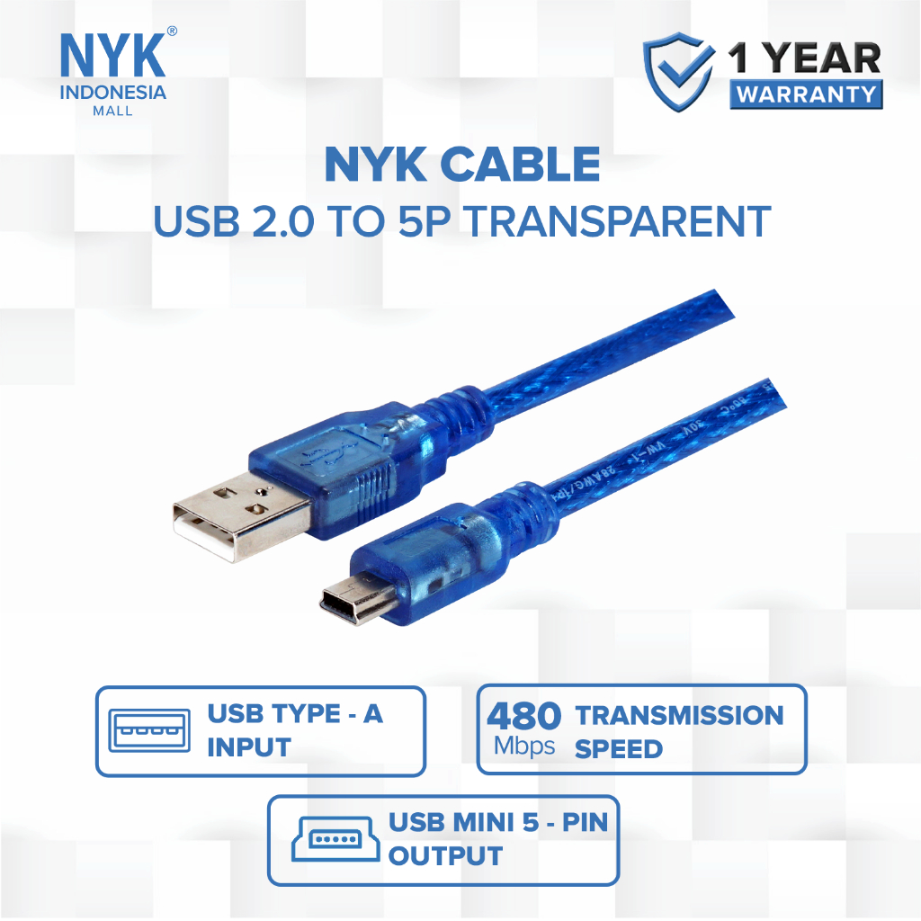 NYK Kabel USB to 5P 1.5 Meter Transparant COD