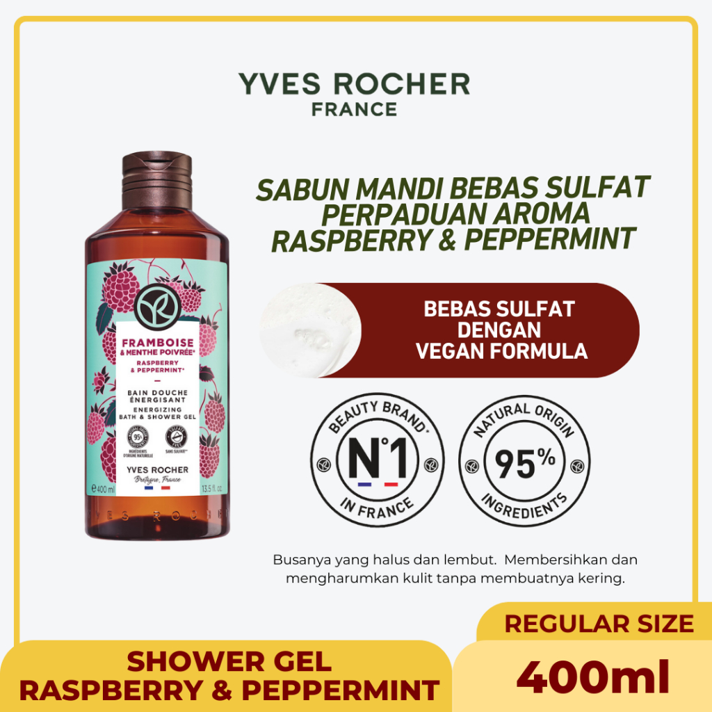 Jual Yves Rocher Raspberry & Peppermint Energizing Bath & Shower Gel ...
