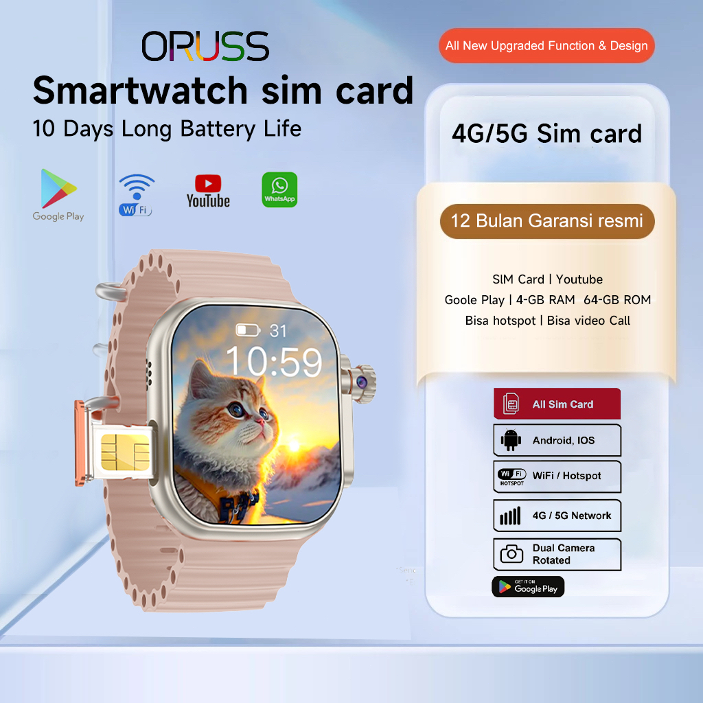 Jual [4G Sim card] ORUSS Smartwatch B31G Ultra Bisa Nonton Youtube Wifi ...